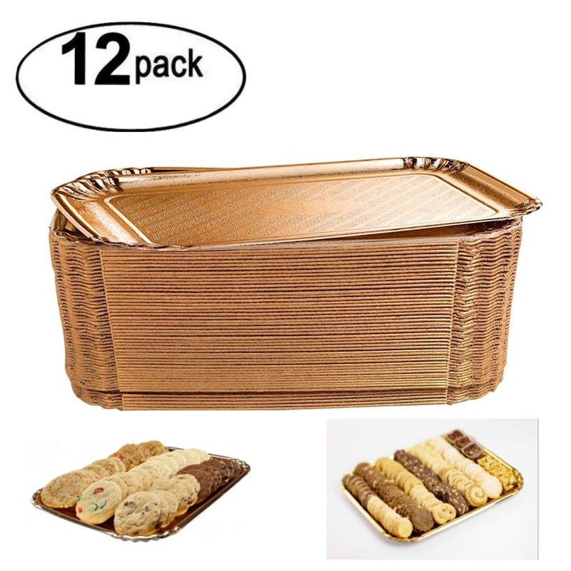 pizety Gold Cookie Tray Gold Cake Trays Gold Rectangle Dessert Trays Gold Disposable Serving Trays for Parties and Gold Trays for Dessert Table (Pack of 12) - Image 2